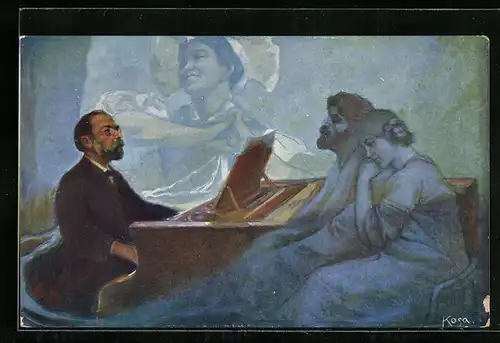 Künstler-AK Bedrich Smetana spielt am Klavier