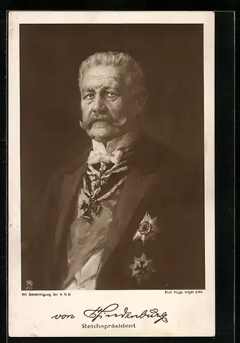 AK Paul von Hindenburg, Reichspräsident mit Orden, Portrait