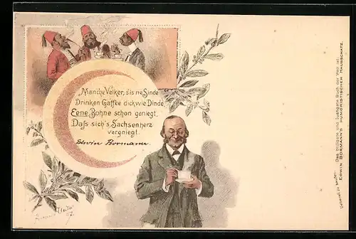 AK Edwin Bormann`s Humoristischer Hausschatz, Mann mit Tasse Kaffee