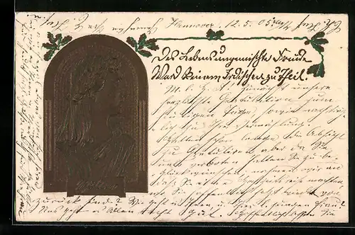 Präge-AK Seitenportrait Friedrich Schiller mit Zitat