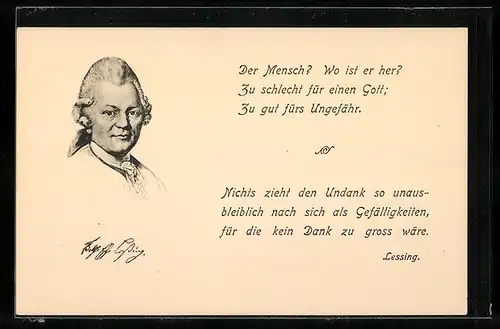 AK Lessing, Portrait und Zitate des Dichters