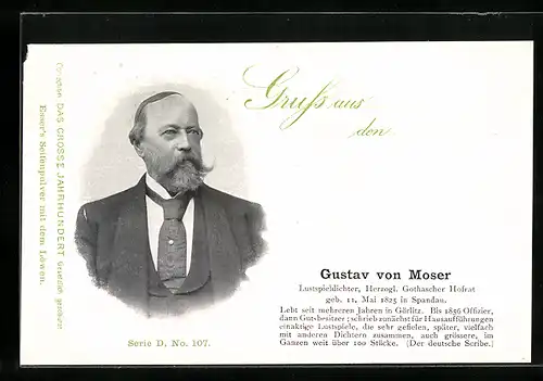 AK Lustspieldichter Gustav von Moser im Portrait