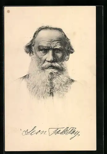 AK Leo Tolstoy, Portrait, rückseitig Infotext