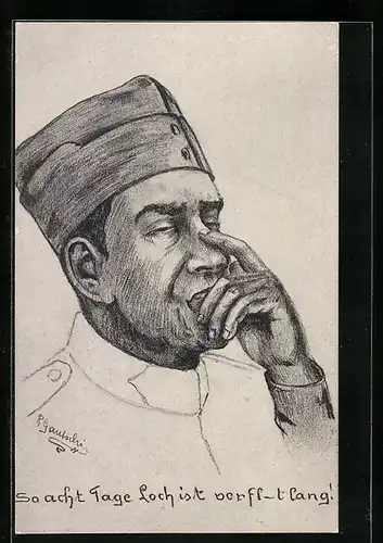 AK Einem Soldat der Schweizer Armee werden acht Tage Loch...verfl-t lang