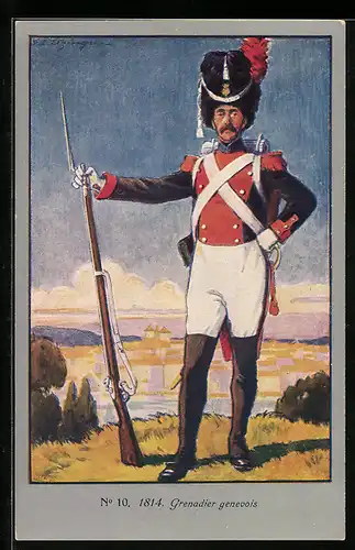 Künstler-AK Geneve, Grenadier in Uniform mit seinem Gewehr