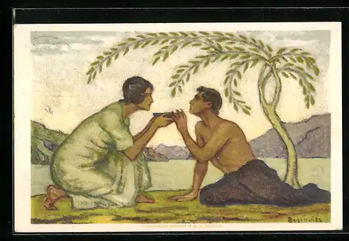 Künstler-AK Schweizer Bundesfeier 1917, Mann und Frau auf einer Wiese, Ganzsache