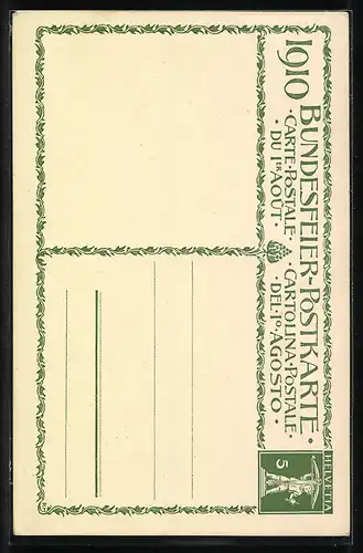 AK Schweizer Bundesfeier 1910, Prop Patria - Die Wächter der Heimat, Ganzsache