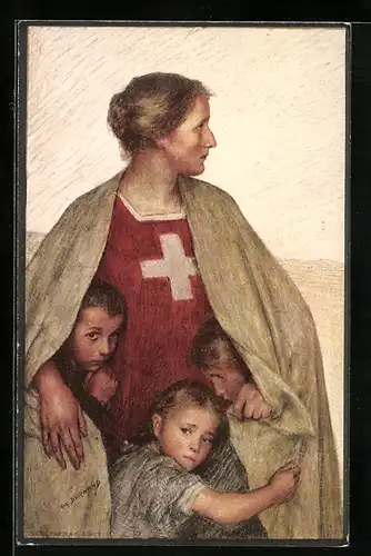 Künstler-AK Schweizer Bundesfeier 1917, Für das Schweiz. Rote Kreuz, Ganzsache