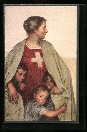 Künstler-AK Schweizer Bundesfeier 1917, Für das Schweiz. Rote Kreuz, Ganzsache