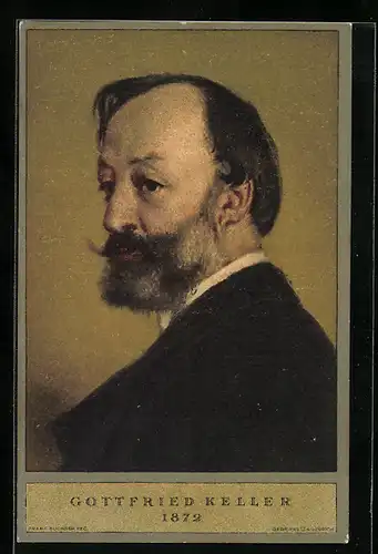 AK Schweizer Bundesfeier 1919, Portrait Gottfried Kellers 1872, Ganzsache