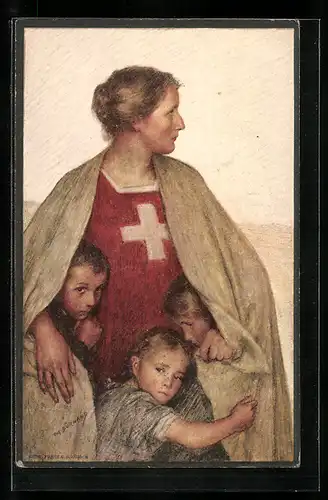 Künstler-AK Schweizer Bundesfeier 1917, Für das Schweiz. Rote Kreuz, Ganzsache