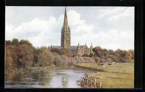 Künstler-AK A. R. Quinton: Salisbury Cathedral, from the River