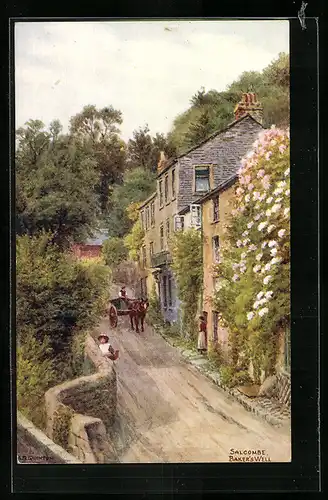 Künstler-AK sign. A.R. Quinton: Mann mit Pferdekutsche auf Dorfstrasse