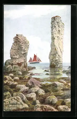 Künstler-AK A. R. Quinton: Swanage, Old Harry Rocks