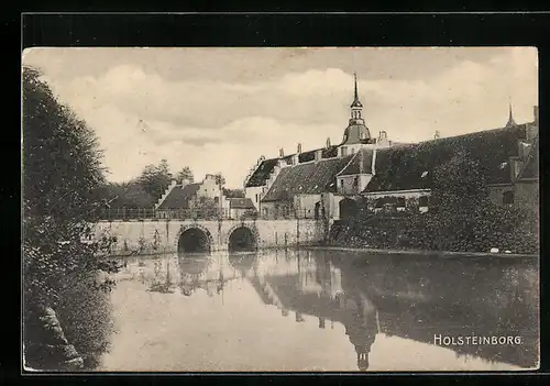 AK Holsteinborg, Ortspartie mit Brücke