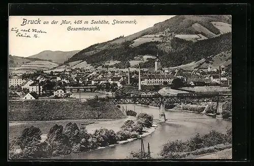 AK Bruck an der Mur, Ortsansicht aus der Vogelschau