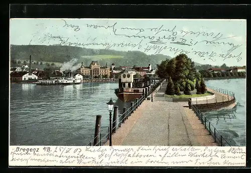 AK Bregenz am Bodensee, Hafenpartie mit Dampfern