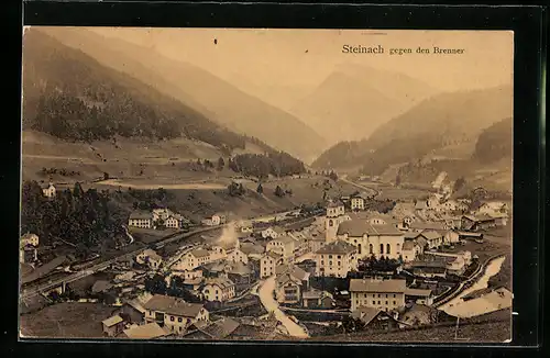 AK Steinach, Teilansicht mit Kirche gegen den Brenner