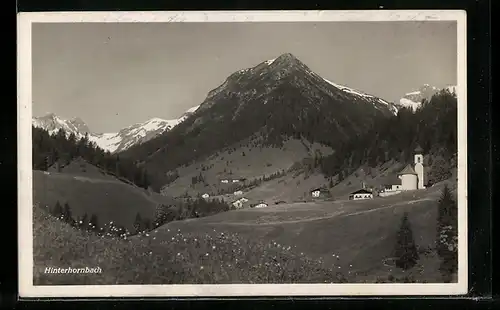 AK Hinterhornbach, Ortspartie mit Kirche