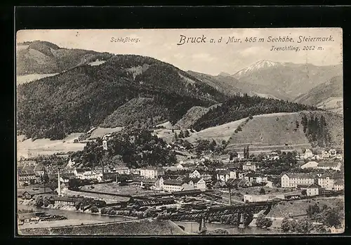 AK Bruck a. d. Mur /Steiermark, Teilansicht mit Schlossberg und Trenchtling