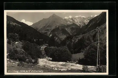 AK Rosshag /Zillertal, Ortspartie mit Bach