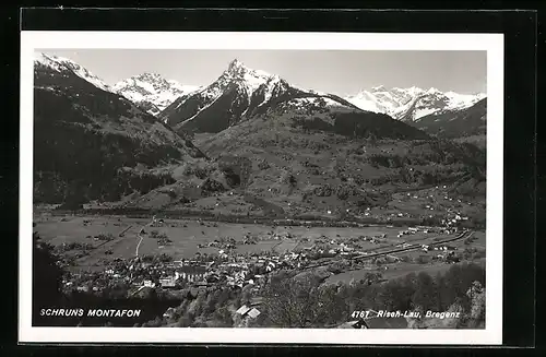 AK Schruns /Montafon, Teilansicht mit Bergen
