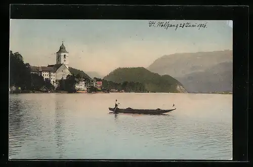 AK St. Wolfgang, Teilansicht mit Boot auf dem See