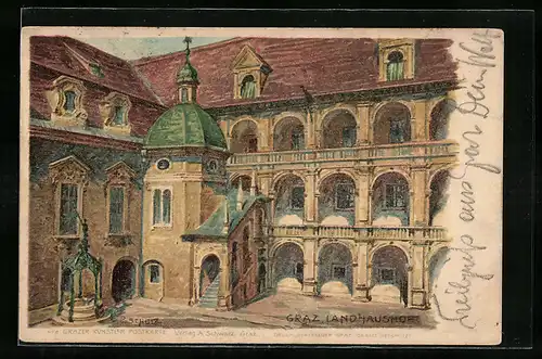 Lithographie Graz, Landhaushof mit Treppenaufgang
