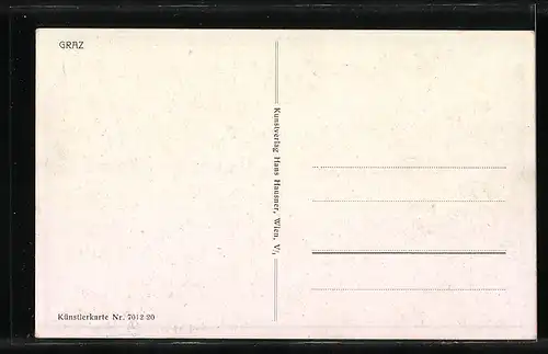 Künstler-AK Graz, Strassenbahn fährt über Hauptbrücke