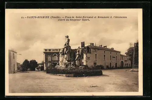 AK Sainte-Hermine, Place de Saint-Hermand et Monument G. Clémenceau