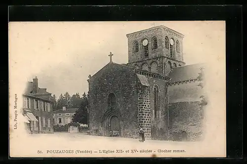 AK Pouzauges, L`Eglsie, Clocher roman
