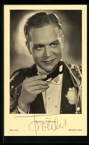 AK Schauspieler Gustav Fröhlich mit Faschingsmaske, mit original Autograph