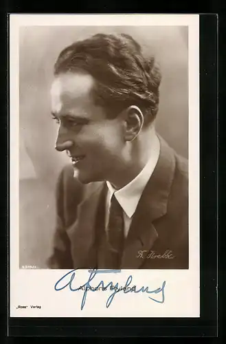 AK Schauspieler Alphons Fryland im Halbprofil, mit original Autograph