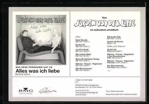 AK Musiker Jürgen von der Lippe im Cordanzug, Autograph