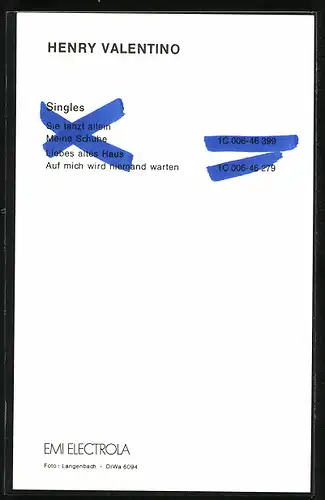 AK Musiker Henry Valentino mit Autograph