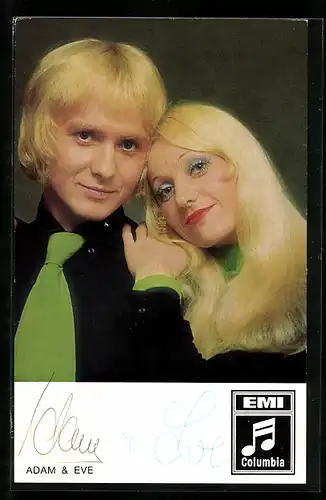 AK Musiker Adam & Eve im Partnerlook, Autograph