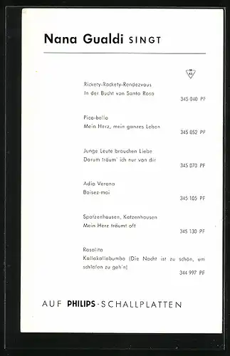 AK Nana Gualdi auf Philips mit Autograph