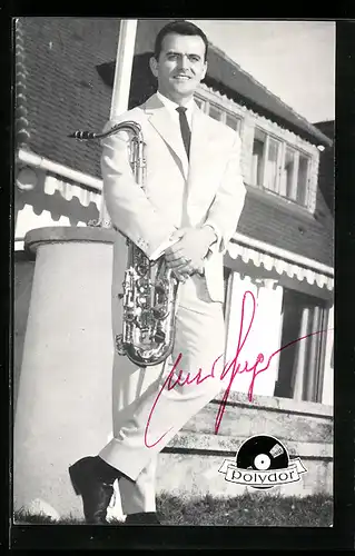 AK Musiker Max Greger mit Saxophon, Autograph