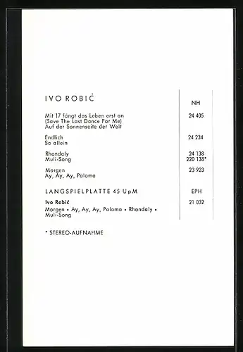 AK Musiker Ivo Robic mit Autograph