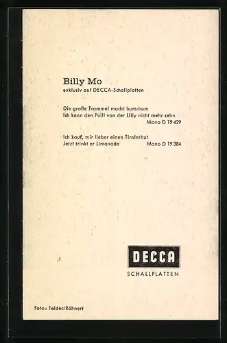 AK Musiker Billy Mo mit Trompete, Autograph