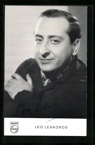 AK Musiker Leo Leandros in schwarzweiss fotografiert, Autograph