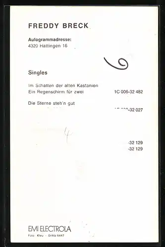 AK Musiker Freddy Breck im Anzug, Autograph