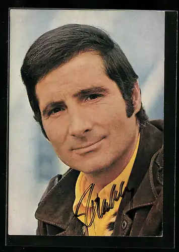 AK Freddy Quinn in Lederjacke, original Autograph des Musikers