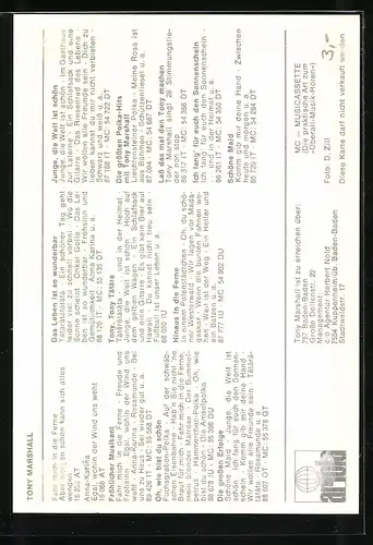 AK Sänger Tony Marshall lächelt freundlich, original Autograph des Musikers