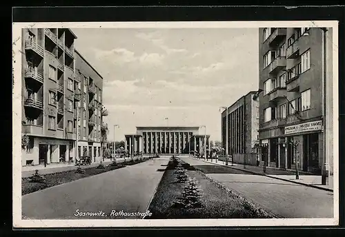 AK Sosnowitz, Blick in die Rathausstrasse