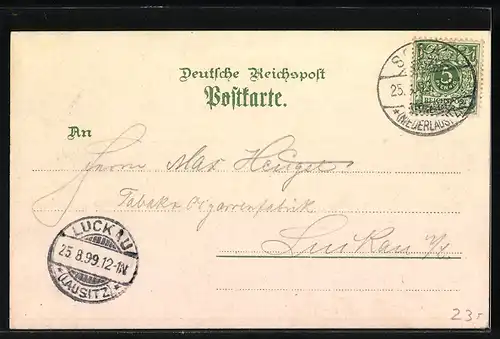 Lithographie Sorau i. N.-L., Rathaus, Kriegerdenkmal, Königl. Gymnasium