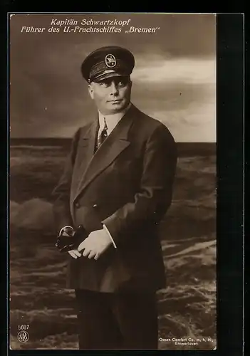 AK Kapitän Schwartzkopf in Uniform, Kommandant des Fracht-U-Bootes Bremen
