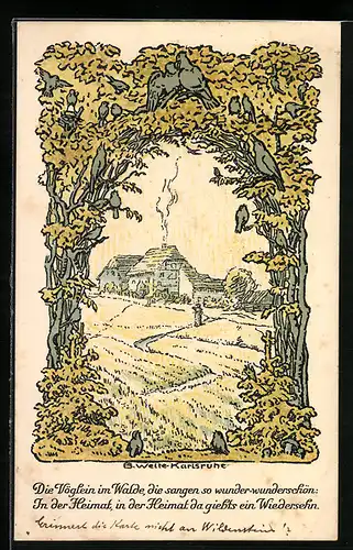 Künstler-AK B. Welte: Badische Kriegskarten 9. Die Vöglein im Walde