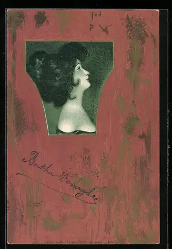 Künstler-AK Portrait einer schönen Frau im Profil, Jugendstil