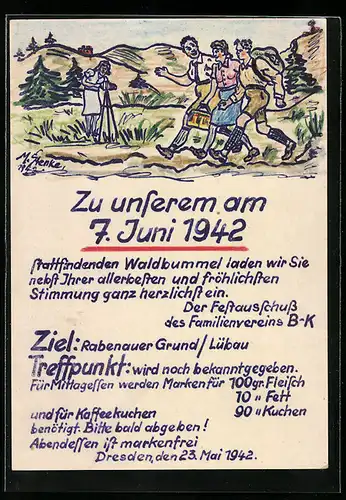 AK Lübau, Einladung zum Waldbummel am 07.06.1942